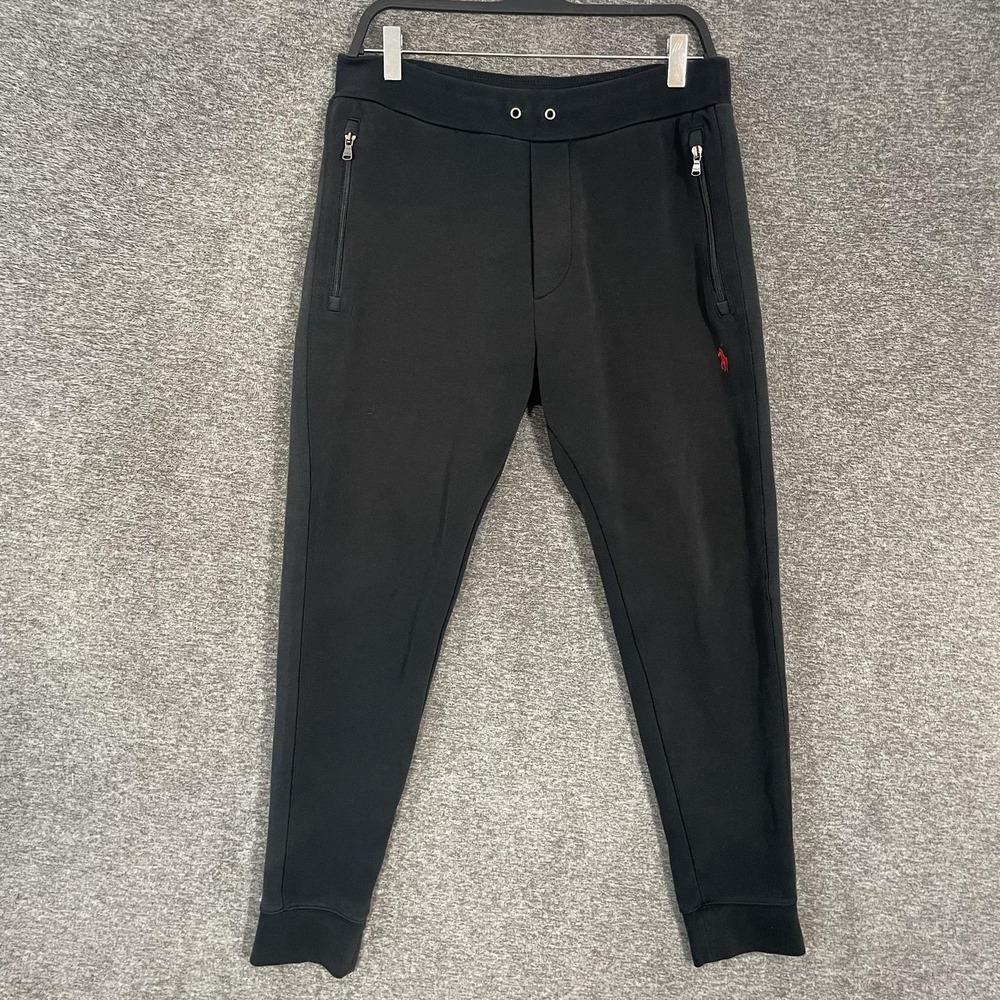 Polo Ralph Lauren Pants Mens Small Black Double-Knit Mesh Jogger Zip Pockets